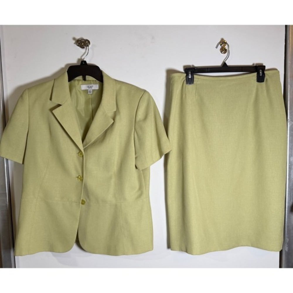 Le Suit Essentials Womens 14 Lime Green Short Sleeve Blazer Pencil Skirt Set